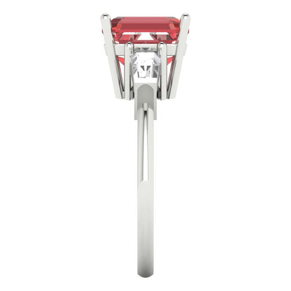 3 cttw Natural Garnet Three-Stone Engagement Ring - Solid Gold (Asscher Cut,8.0mm)