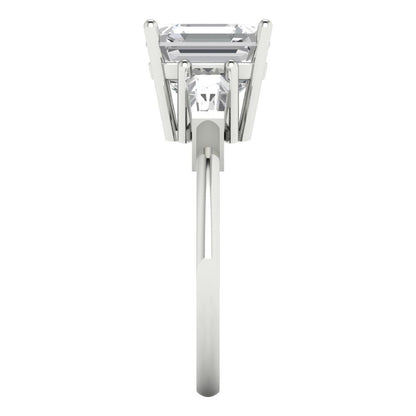 3.5 ct Brilliant Asscher Cut Natural Diamond Stone Clarity VS1-2 Color G-H White Gold Three-Stone Ring