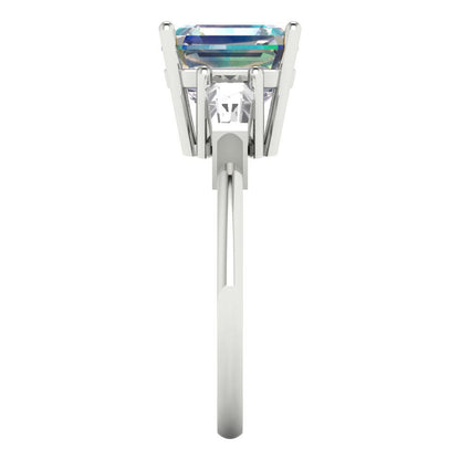 3 cttw Blue Moissanite Three-Stone Engagement Ring - Solid Gold (Asscher Cut,8.0mm)