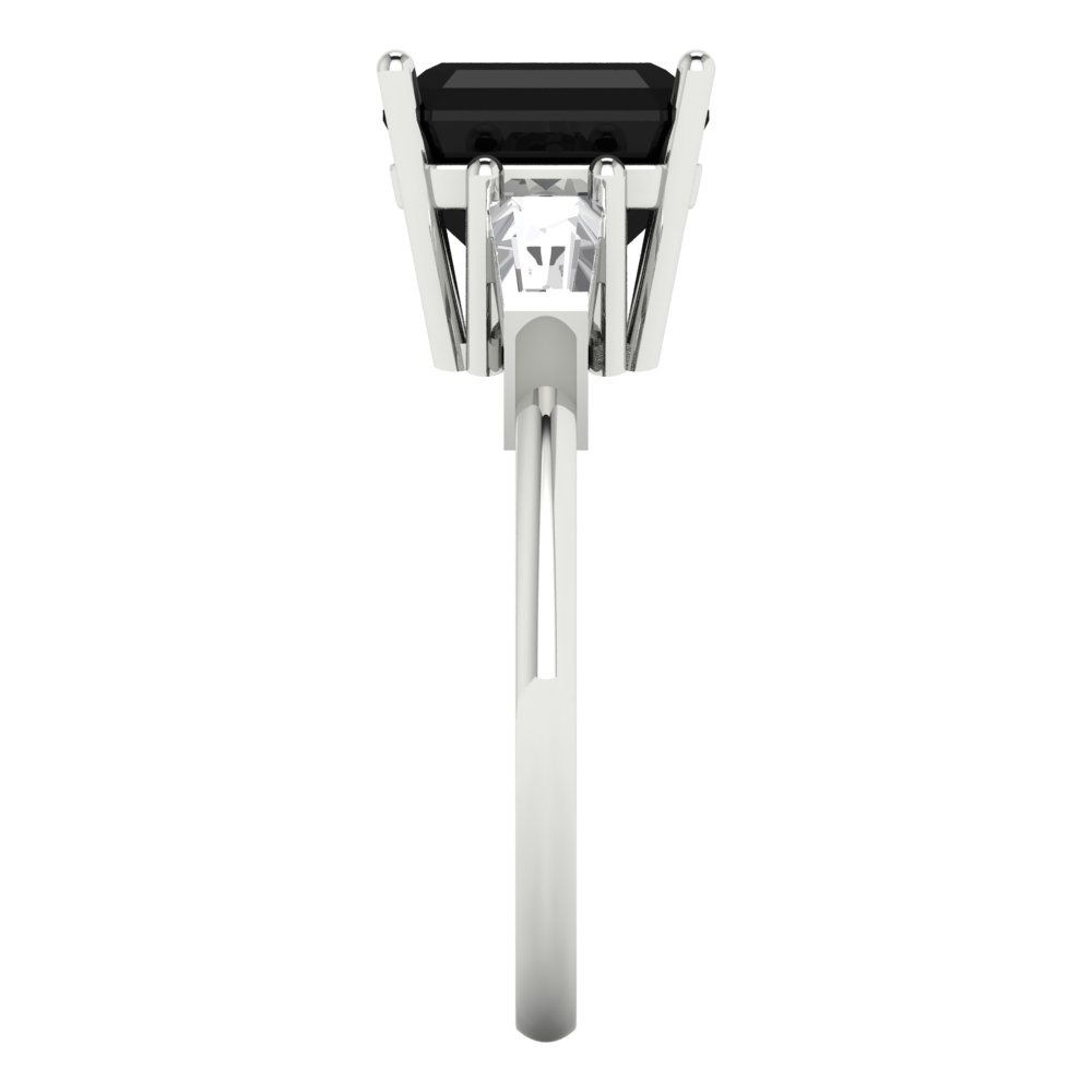 3 cttw Natural Onyx Three-Stone Engagement Ring - Solid Gold (Asscher Cut,8.0mm)