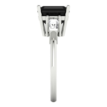 3 cttw Natural Onyx Three-Stone Engagement Ring - Solid Gold (Asscher Cut,8.0mm)