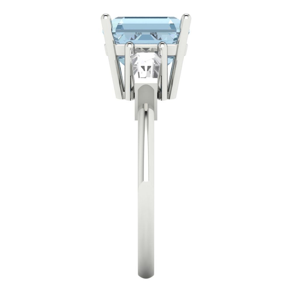 3 cttw Natural Sky Blue Topaz Three-Stone Engagement Ring - Solid Gold (Asscher Cut,8.0mm)