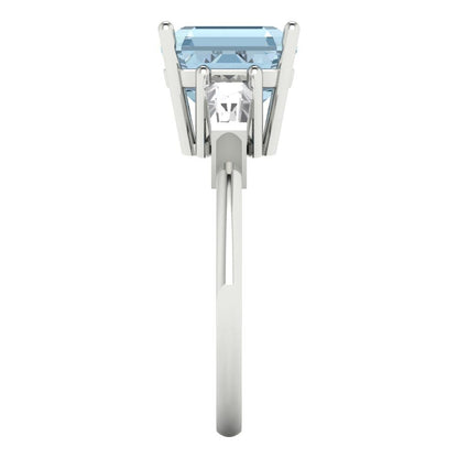 3 cttw Natural Sky Blue Topaz Three-Stone Engagement Ring - Solid Gold (Asscher Cut,8.0mm)