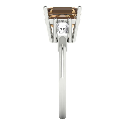 3 cttw Zirconia Simulated Champagne Diamond Three-Stone Engagement Ring - Solid Gold (VVS1, Asscher Cut,8.0mm)