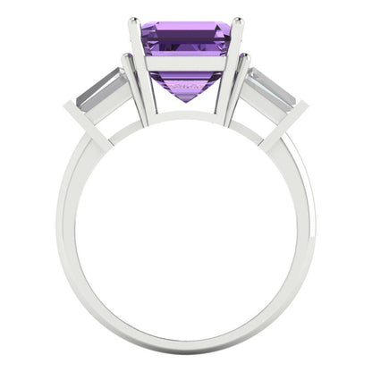 3 cttw Simulated Alexandrite Three-Stone Engagement Ring - Solid Gold (Asscher Cut,8.0mm)