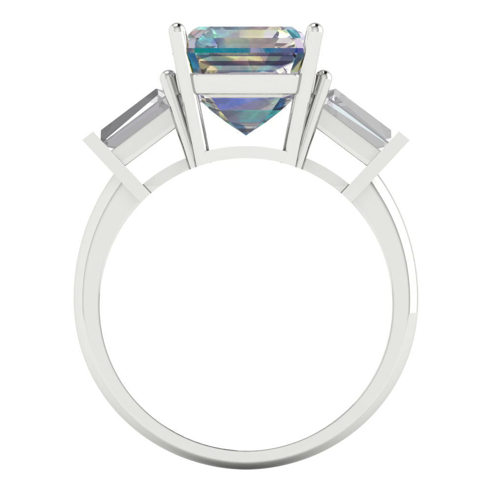 3 cttw Blue Moissanite Three-Stone Engagement Ring - Solid Gold (Asscher Cut,8.0mm)