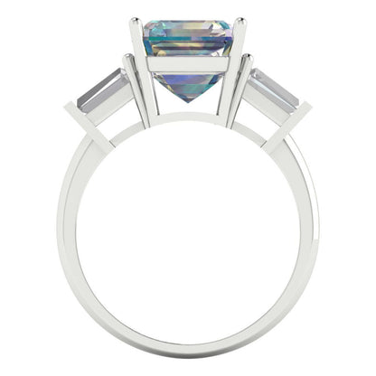 3 cttw Blue Moissanite Three-Stone Engagement Ring - Solid Gold (Asscher Cut,8.0mm)