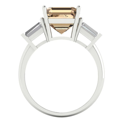 3 cttw Yellow Moissanite Three-Stone Engagement Ring - Solid Gold (Asscher Cut,8.0mm)