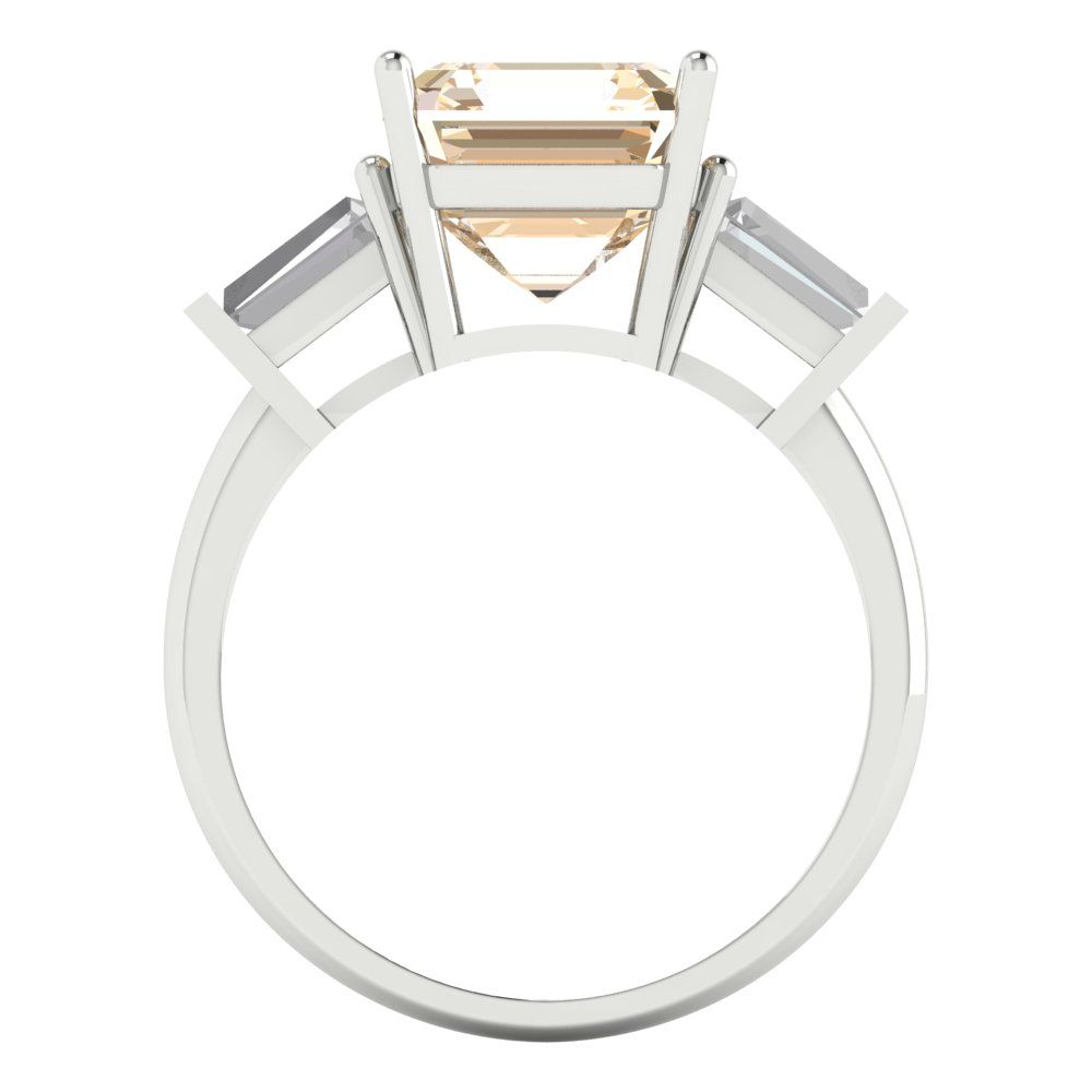 3 cttw Natural Morganite Three-Stone Engagement Ring - Solid Gold (Asscher Cut,8.0mm)