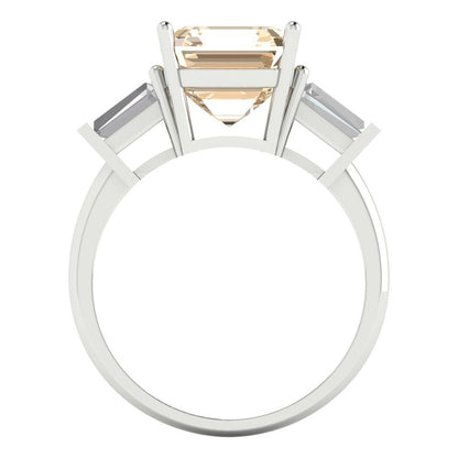 3 cttw Natural Morganite Three-Stone Engagement Ring - Solid Gold (Asscher Cut,8.0mm)
