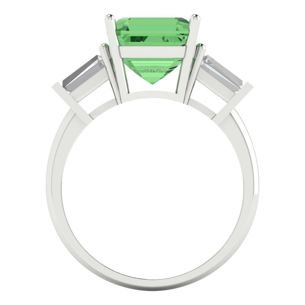 3 cttw Zirconia Simulated Green Diamond Three-Stone Engagement Ring - Solid Gold (VVS1, Asscher Cut,8.0mm)