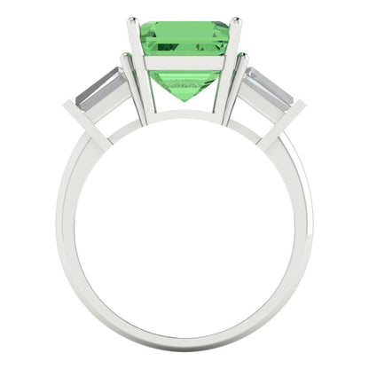 3 cttw Zirconia Simulated Green Diamond Three-Stone Engagement Ring - Solid Gold (VVS1, Asscher Cut,8.0mm)