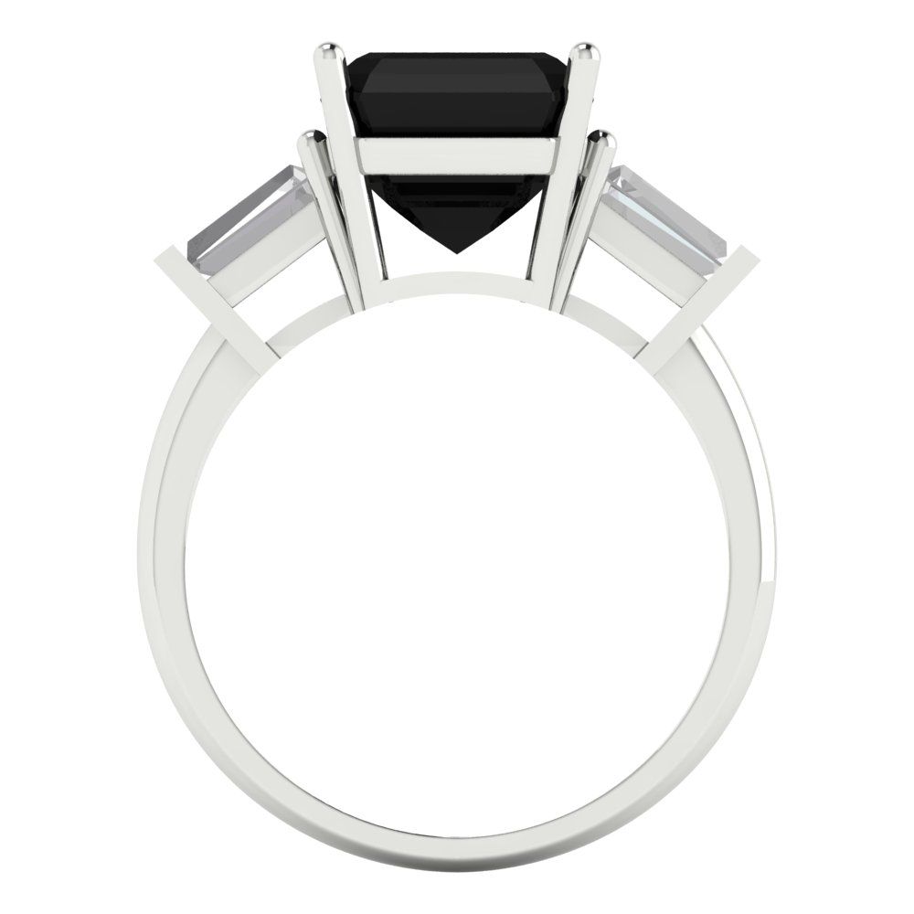 3 cttw Natural Onyx Three-Stone Engagement Ring - Solid Gold (Asscher Cut,8.0mm)