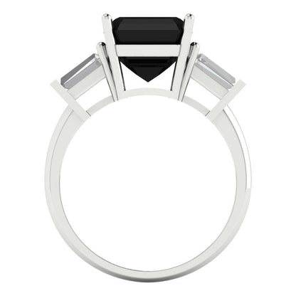 3 cttw Natural Onyx Three-Stone Engagement Ring - Solid Gold (Asscher Cut,8.0mm)