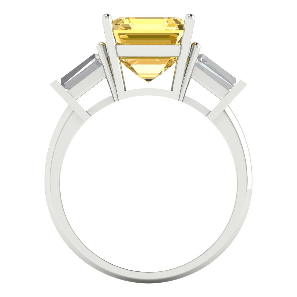 3 cttw Zirconia Simulated Yellow Diamond Three-Stone Engagement Ring - Solid Gold (VVS1, Asscher Cut,8.0mm)