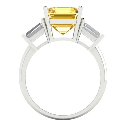 3 cttw Zirconia Simulated Yellow Diamond Three-Stone Engagement Ring - Solid Gold (VVS1, Asscher Cut,8.0mm)