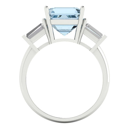 3 cttw Natural Swiss Blue Topaz Three-Stone Engagement Ring - Solid Gold (Asscher Cut,8.0mm)