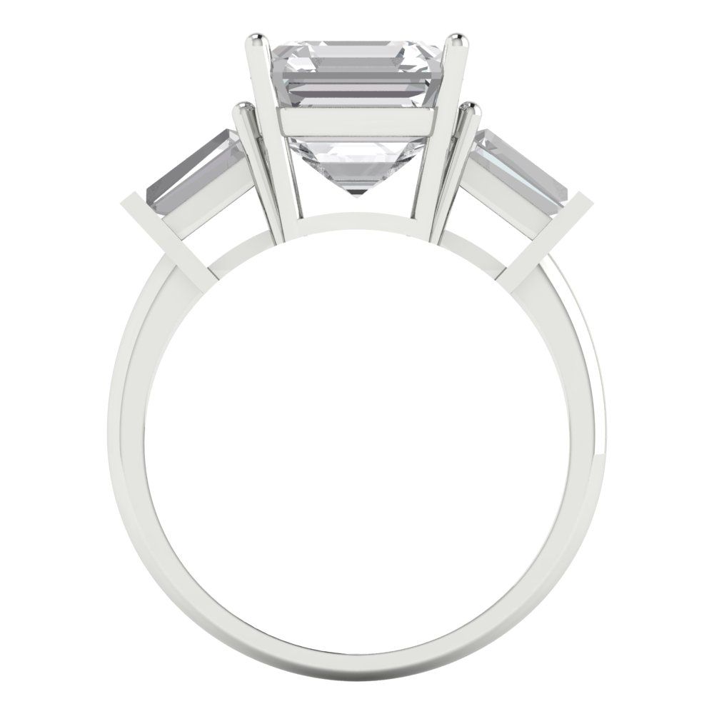 3 cttw White Sapphire Three-Stone Engagement Ring - Solid Gold (Asscher Cut,8.0mm)