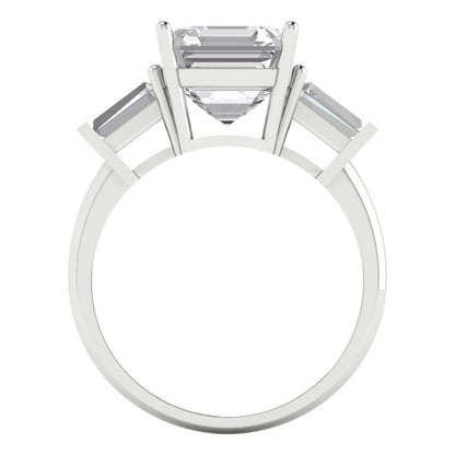 3 cttw White Sapphire Three-Stone Engagement Ring - Solid Gold (Asscher Cut,8.0mm)