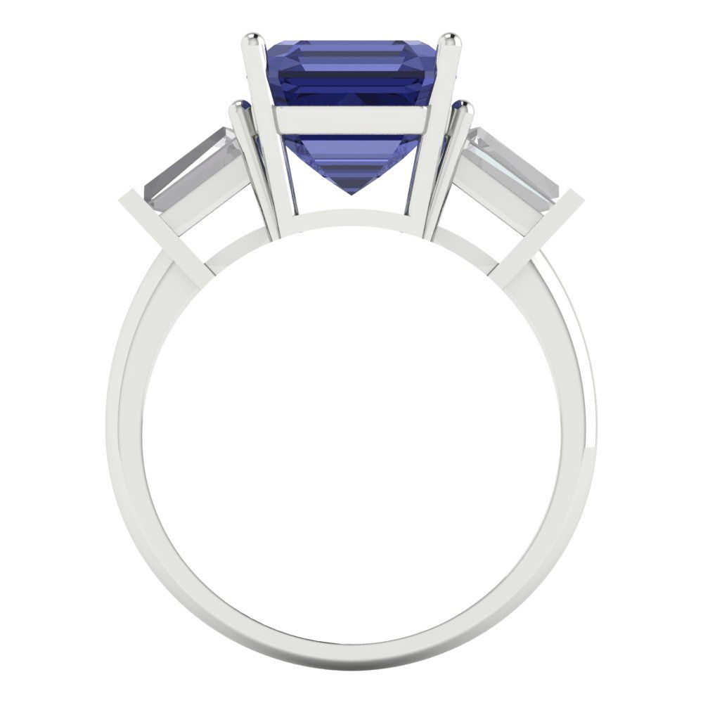 3 cttw Simulated Tanzanite Three-Stone Engagement Ring - Solid Gold (Asscher Cut,8.0mm)