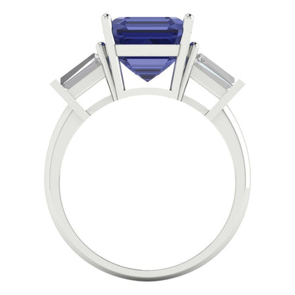 3 cttw Simulated Tanzanite Three-Stone Engagement Ring - Solid Gold (Asscher Cut,8.0mm)