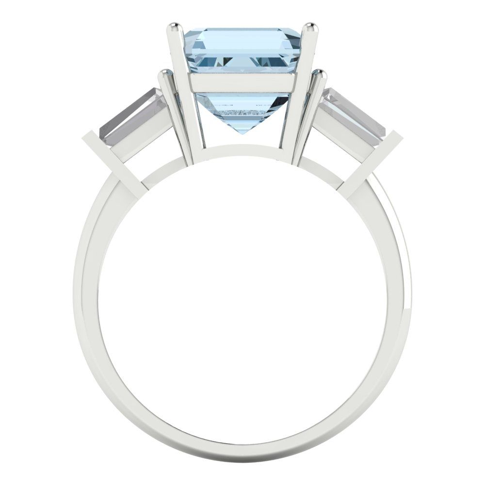3 cttw Zirconia Simulated Blue Diamond Three-Stone Engagement Ring - Solid Gold (VVS1, Asscher Cut,8.0mm)