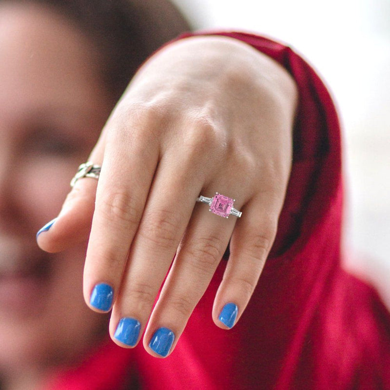 3 ct Brilliant Asscher Cut Pink Simulated Diamond Stone White Gold