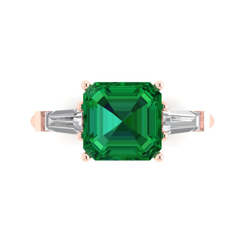 3 cttw Simulated Emerald Three-Stone Engagement Ring - Solid Gold (Asscher Cut,8.0mm)