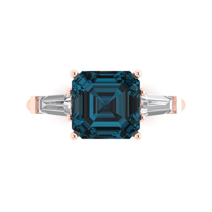 3 cttw Natural London Blue Topaz Three-Stone Engagement Ring - Solid Gold (Asscher Cut,8.0mm)