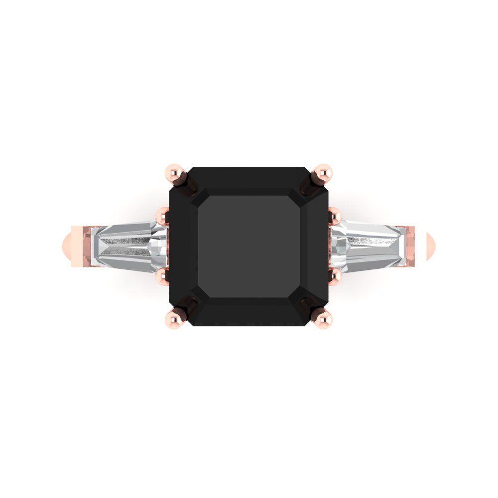 3 cttw Natural Onyx Three-Stone Engagement Ring - Solid Gold (Asscher Cut,8.0mm)