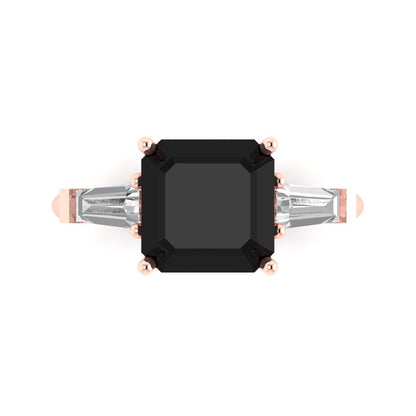 3 cttw Natural Onyx Three-Stone Engagement Ring - Solid Gold (Asscher Cut,8.0mm)