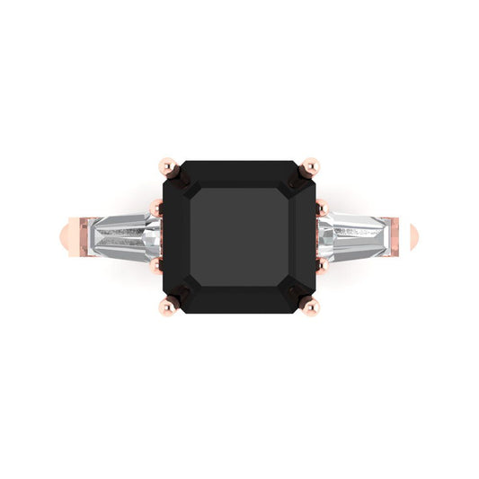 3 cttw Natural Onyx Three-Stone Engagement Ring - Solid Rose Gold (VVS1, Asscher Cut,8.0mm)