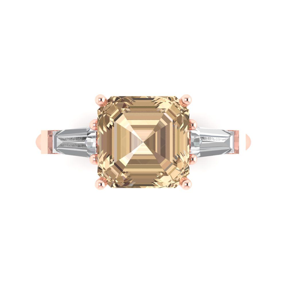 3 cttw Yellow Moissanite Three-Stone Engagement Ring - Solid Gold (Asscher Cut,8.0mm)