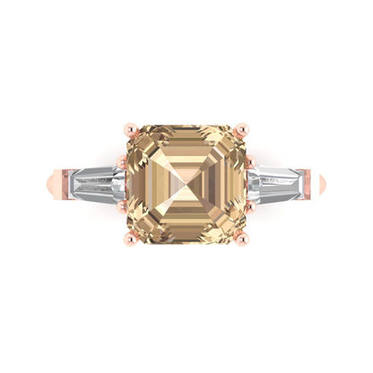 3 cttw Yellow Moissanite Three-Stone Engagement Ring - Solid Gold (Asscher Cut,8.0mm)