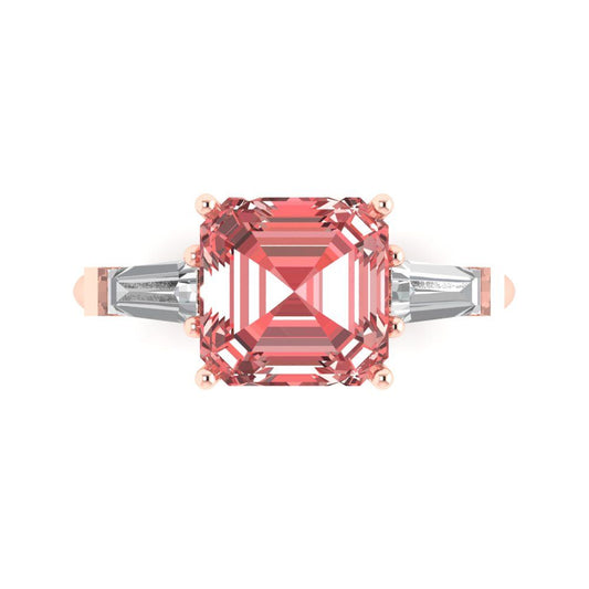 3 cttw Natural Garnet Three-Stone Engagement Ring - Solid Rose Gold (VVS1, Asscher Cut,8.0mm)