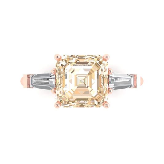 3 cttw Natural Morganite Three-Stone Engagement Ring - Solid Rose Gold (VVS1, Asscher Cut,8.0mm)