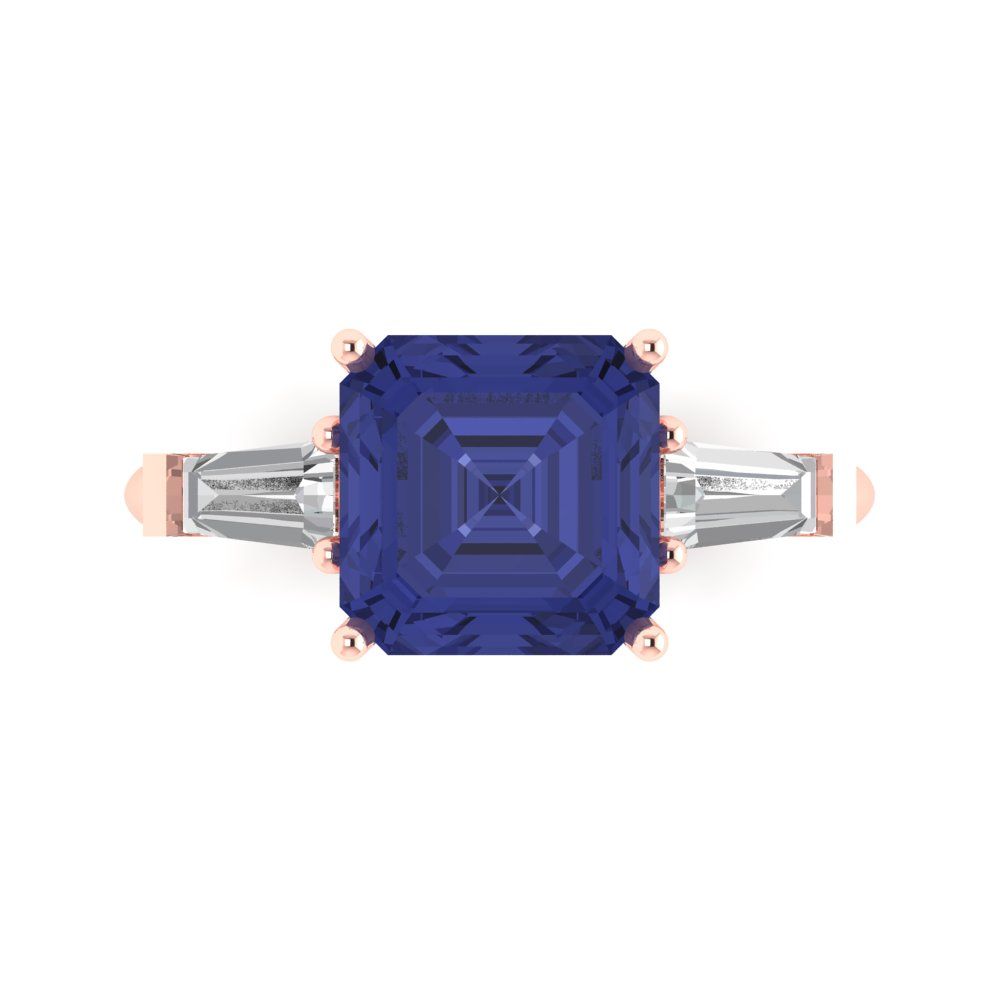 3 cttw Simulated Tanzanite Three-Stone Engagement Ring - Solid Gold (Asscher Cut,8.0mm)