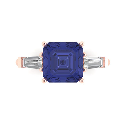 3 cttw Simulated Tanzanite Three-Stone Engagement Ring - Solid Gold (Asscher Cut,8.0mm)