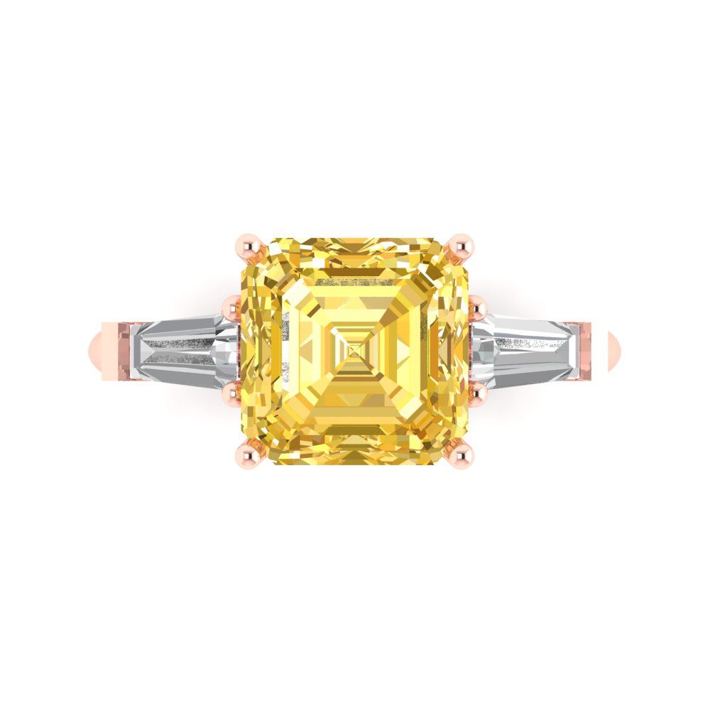 3 cttw Natural Citrine Three-Stone Engagement Ring - Solid Gold (Asscher Cut,8.0mm)