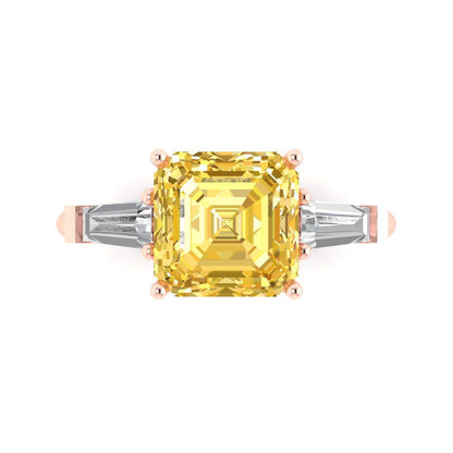 3 cttw Natural Citrine Three-Stone Engagement Ring - Solid Gold (Asscher Cut,8.0mm)