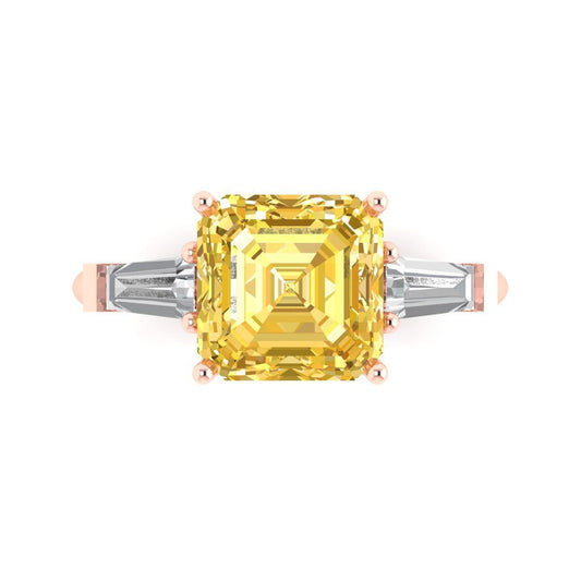 3 cttw Natural Citrine Three-Stone Engagement Ring - Solid Rose Gold (VVS1, Asscher Cut,8.0mm)