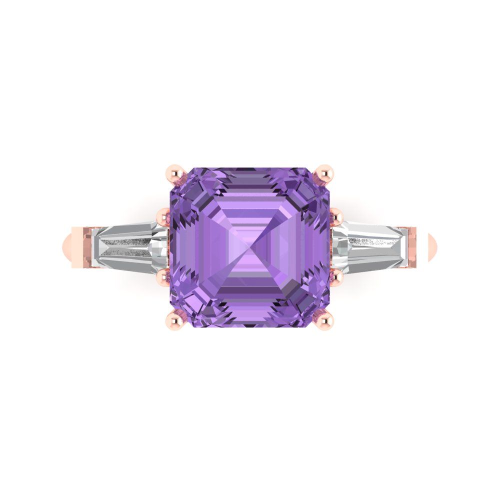 3 cttw Simulated Alexandrite Three-Stone Engagement Ring - Solid Gold (Asscher Cut,8.0mm)