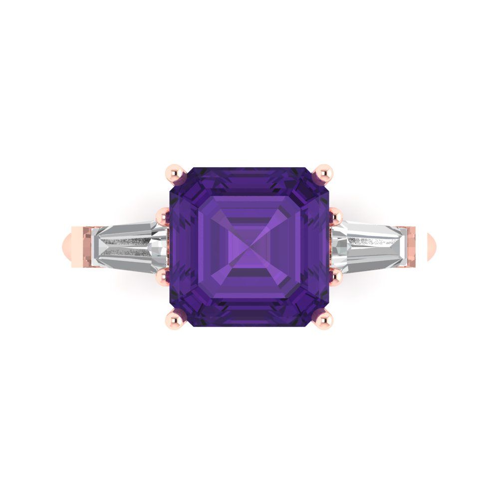 3 cttw Natural Amethyst Three-Stone Engagement Ring - Solid Gold (Asscher Cut,8.0mm)
