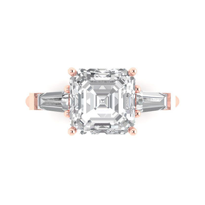 3.5 ct Brilliant Asscher Cut Natural Diamond Stone Clarity VS1-2 Color G-H Rose Gold Three-Stone Ring