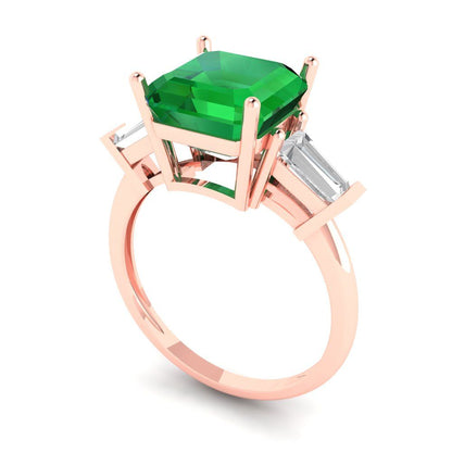 3 cttw Simulated Emerald Three-Stone Engagement Ring - Solid Gold (Asscher Cut,8.0mm)