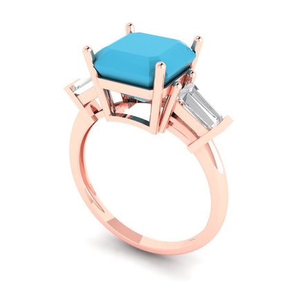 3 cttw Simulated Turquoise Three-Stone Engagement Ring - Solid Gold (Asscher Cut,8.0mm)