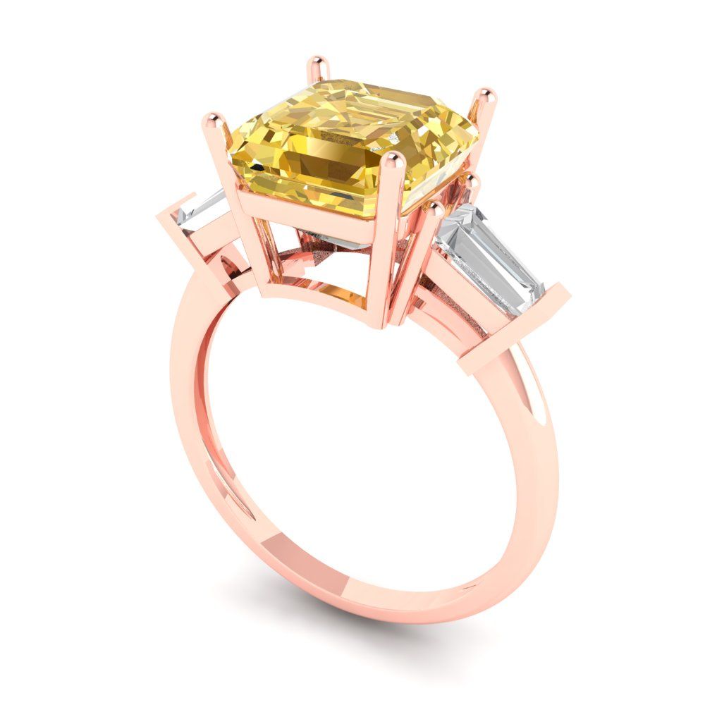 3 cttw Yellow Moissanite Three-Stone Engagement Ring - Solid Gold (Asscher Cut,8.0mm)