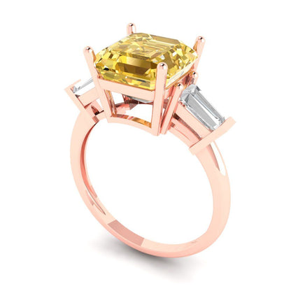 3 cttw Yellow Moissanite Three-Stone Engagement Ring - Solid Gold (Asscher Cut,8.0mm)