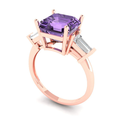 3 cttw Simulated Alexandrite Three-Stone Engagement Ring - Solid Gold (Asscher Cut,8.0mm)