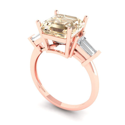 3 cttw Natural Morganite Three-Stone Engagement Ring - Solid Gold (Asscher Cut,8.0mm)